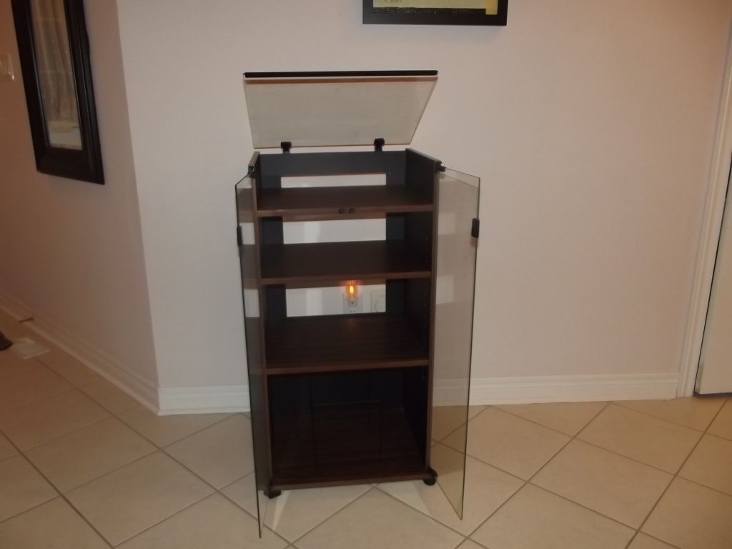 Audio Rack Stereo Cabinet Vintage New Glass Top Turntable For Sale